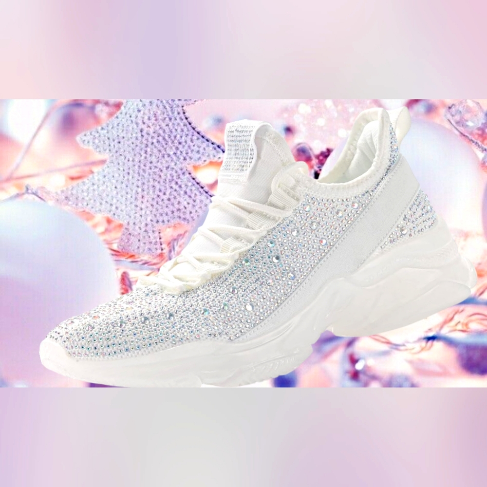 White Rhinestone Crystal Diamante Embellished Sneakers